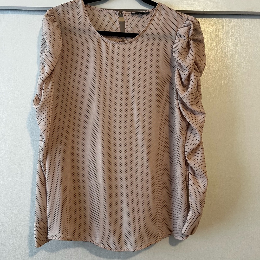 Blush Pink Long Sleeve Polka Dot Blouse